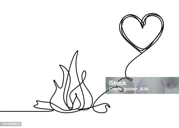 Abstract Fire With Hearts As Line Drawing On White Background Stock  Illustration - Download Image Now - iStock