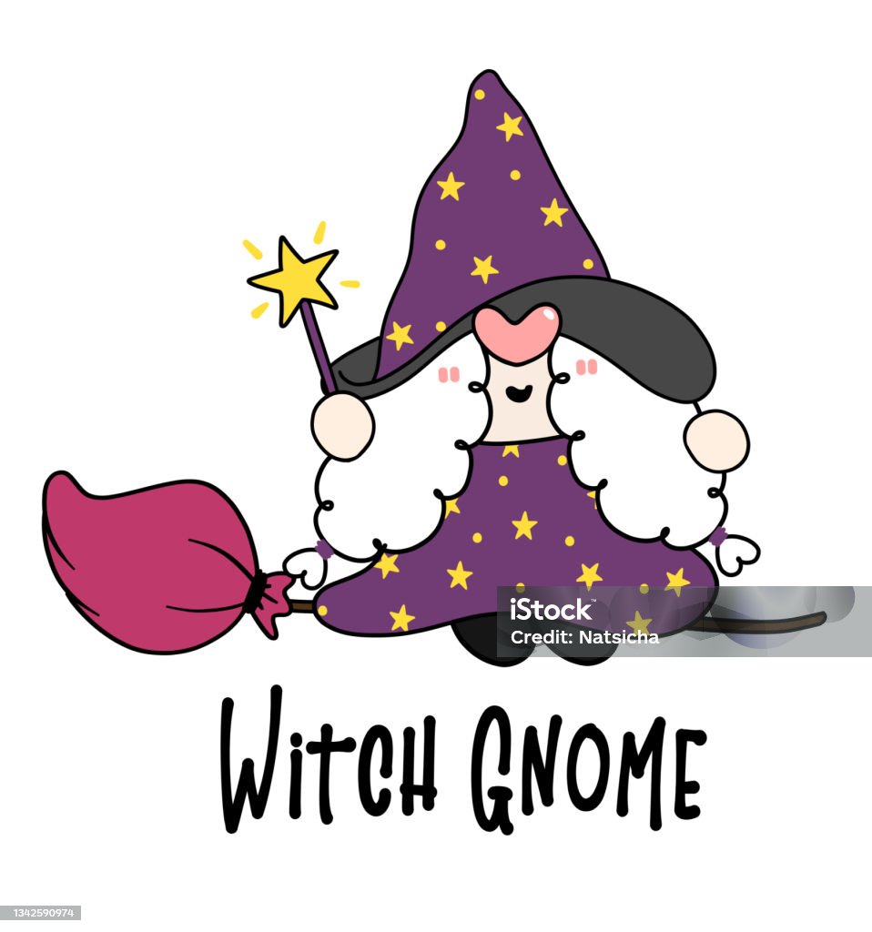 Dễ Thương Halloween Witch Gnome Trên Chổi Bay Nhân Vật Hoạt Hình ...