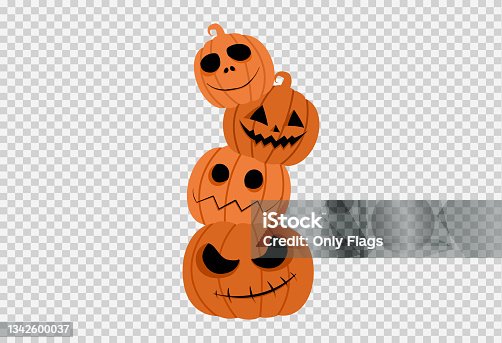 istock Halloween party with pile of pumpkins isolated  on white or transparent, blank space for text,element template for poster,brochures,online sale marketing  advertising,vector illustration 1342600037