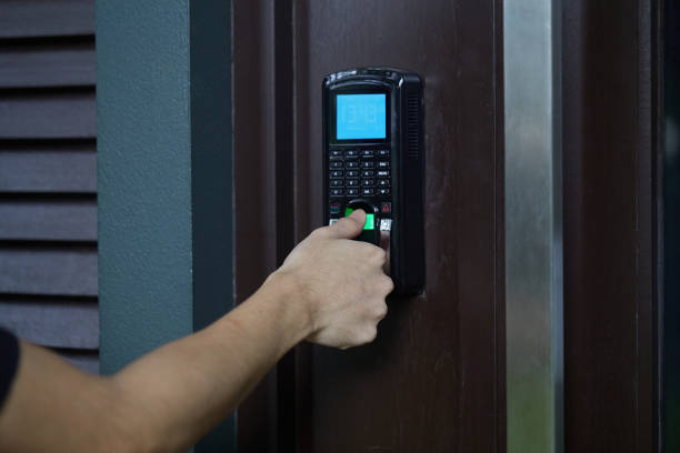 istock Fingerprints scan machine to access the door security systems. 1342600414