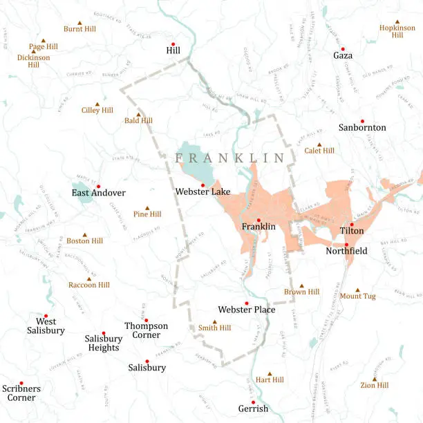 Vector illustration of NH Merrimack Franklin Vector Road Map