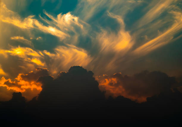 Colorful clouds in the dramatic sunset sky