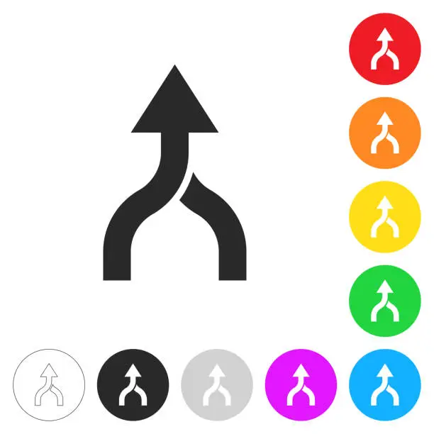 Vector illustration of Direction arrow merge. Flat icons on buttons in different colors