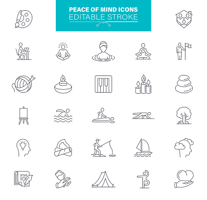 Yoga, Meditation and love Line Icons. Editable Stroke