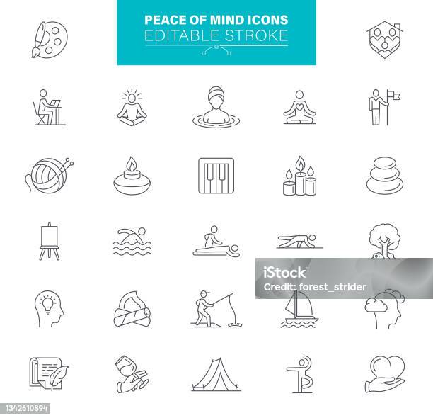 Peace Of Mind Icons Editable Stroke Contains Such Icons Motivation Healthy Lifestyle Yoga Relaxation Stock Illustration - Download Image Now