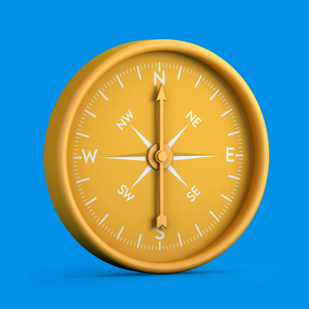 Yellow duotone compass on blue background. 3d illustration.