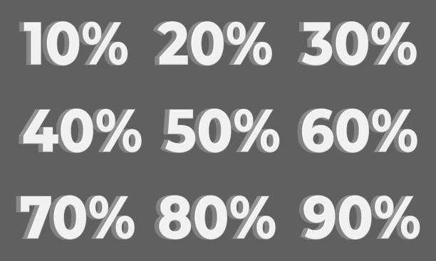 ilustrações de stock, clip art, desenhos animados e ícones de set of white 3d discount numbers with percentages - number 10 percentage sign number financial figures