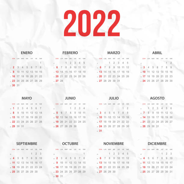 ilustrações, clipart, desenhos animados e ícones de calendário espanhol 2022 sobre fundo branco amassado - personal organizer calendar concepts crumpled