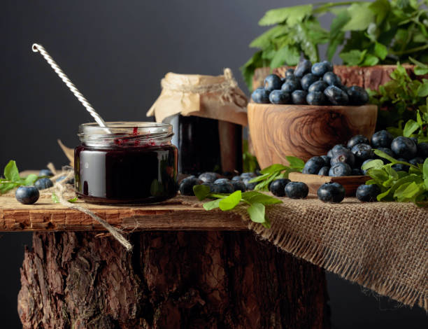 istock Blueberry jam with fresh berries. 1342615989