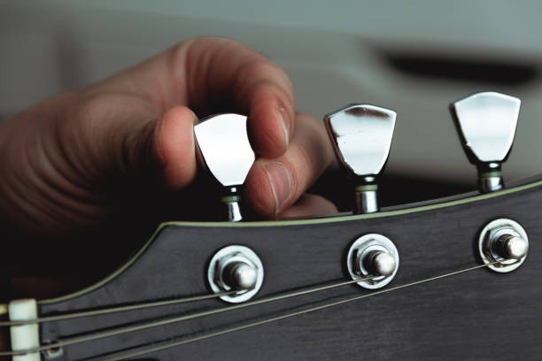 Close up detail of guitar string and blurred background