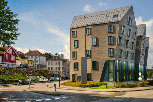 niektóre nowoczesne energooszczędne budynki mieszkalne wykonane ze zrównoważonych materiałów w norwegii - house scandinavian norway norwegian culture zdjęcia i obrazy z banku zdjęć