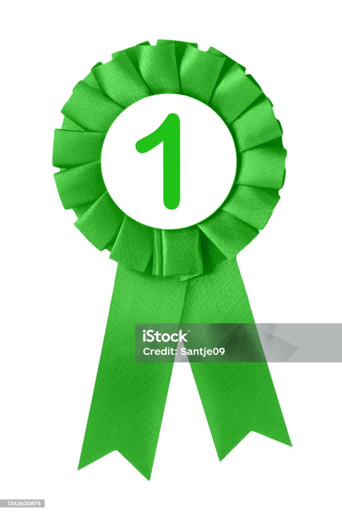 Green medal isolated against white background  Number 1 Sticker Stock Photo