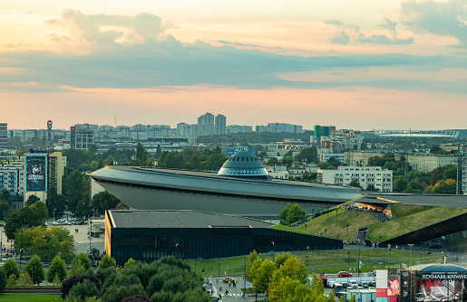 Katowice, Poland - September 11, 2021: A picture of the Spodek at sunset.