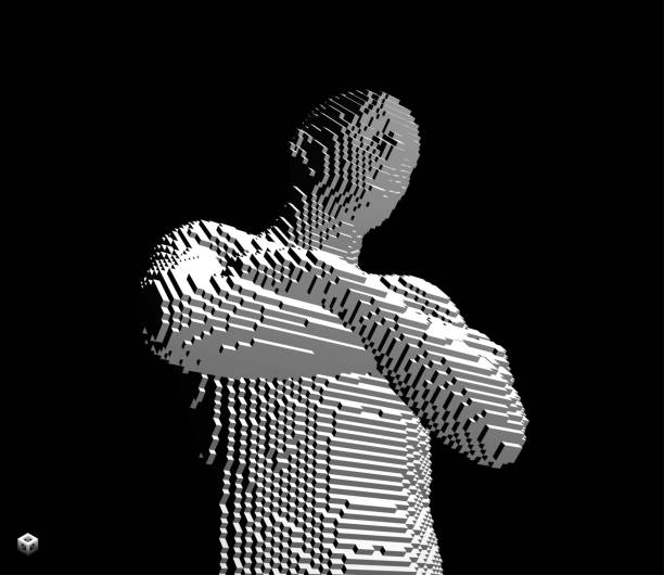 istock Man crossing his arms over his chest. 3D human body model. Artificial intelligence concept. Voxel art. Vector illustration. 1342624920