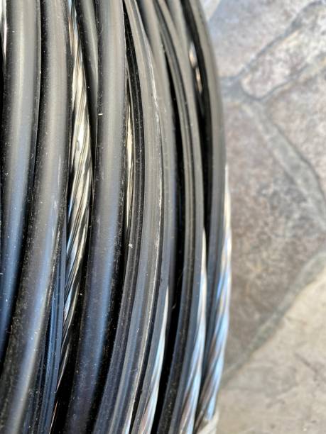 istock Electric cable black and steel wire 1342624996