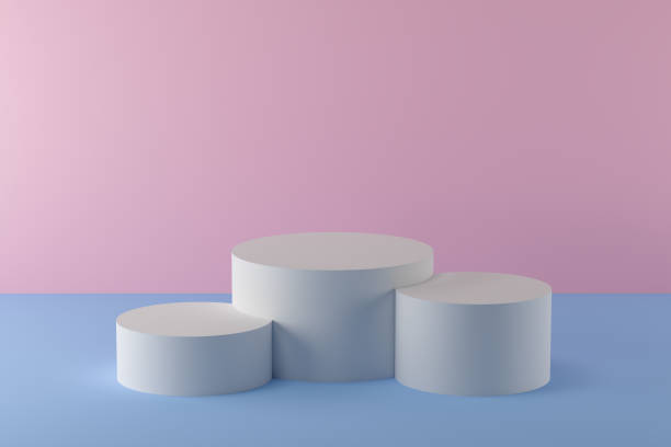 istock 3d render minimalist podium with light blue and pink pastel colors with three cylinders as a base 1342625734