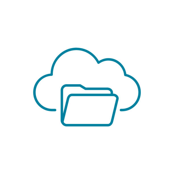 Cloud folder line icon. Upload and download data. Online file management service. Cloud computing online storage. Infrastructure as a service IaaS. Document backup. Vector illustration, flat, clip art cloud storage stock illustrations
