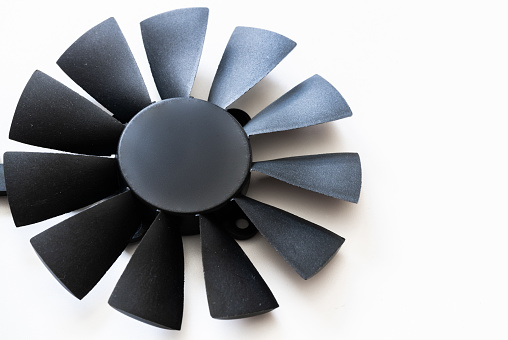 Black cooler for computer or cooling system, cpu fan isolated on white background