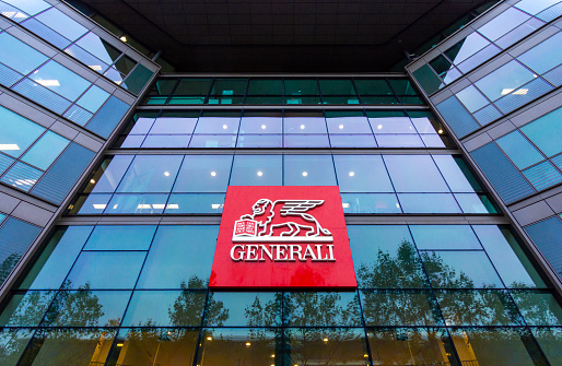 Saint-Denis, France- September 26, 2021: Exterior view of Generali France, French insurance company subsidiary of the Italian group Generali