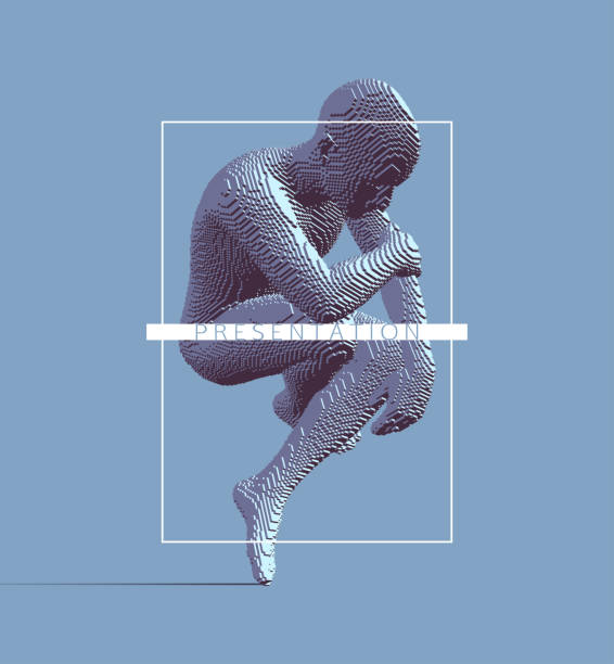 istock Man sitting in mid air on one leg. Balance and concentration. Artificial intelligence concept. Voxel art. 3D vector illustration. 1342648697