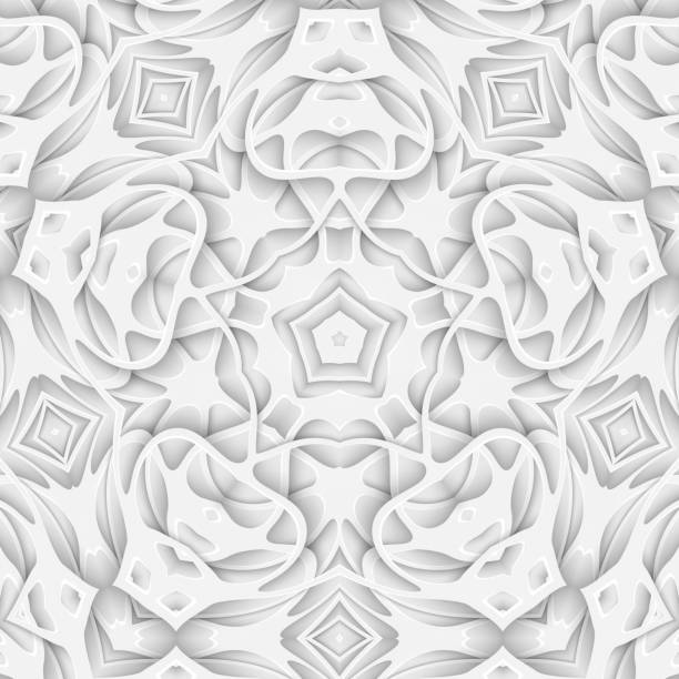 istock White carved paper cut background book cover. Curve lines and waves layer. 3d render poster template pattern illustration 1342654018