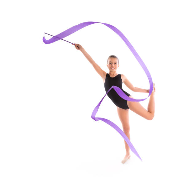 Kid girl ribbon rhythmic gymnastics exercise