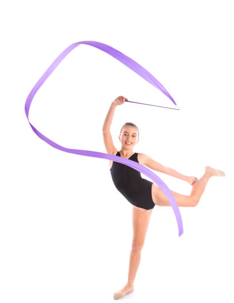 istock Kid girl ribbon rhythmic gymnastics exercise 1342677640
