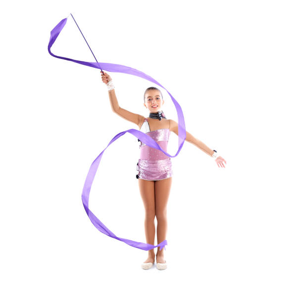 istock Kid girl ribbon rhythmic gymnastics exercise 1342679245