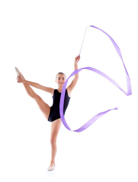 istock Kid girl ribbon rhythmic gymnastics exercise 1342680887
