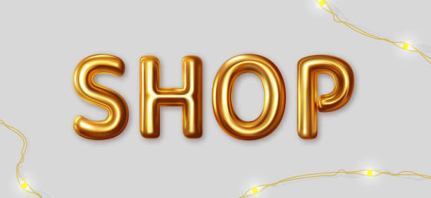 istock Shop. Vector inscription gold letters on a gray background 1342684175