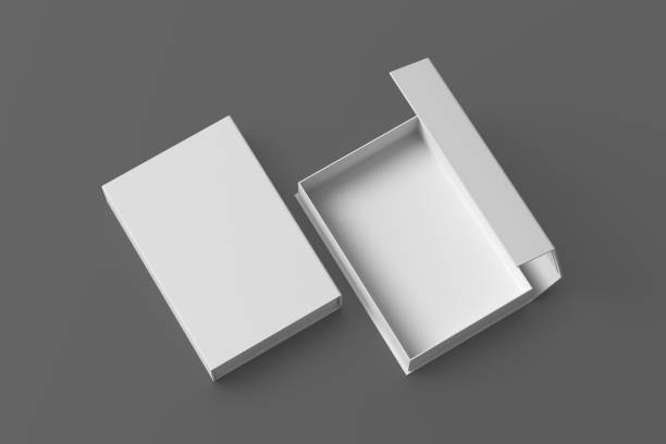 istock White opened and closed rectangle folding gift box mock up on gray background. View above. 1342687527