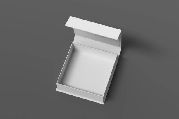 istock White opened square folding gift box mock up on gray background. View above. 1342688037
