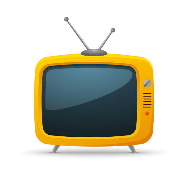 Retro tv cartoon background media. Orange yellow retro tv old vintage vector cute icon vector art illustration