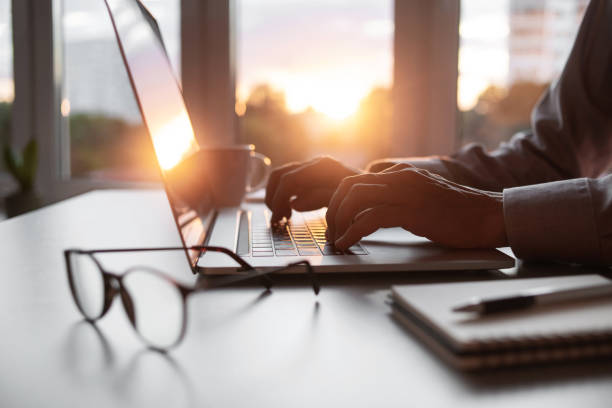 istock Businessman or journalist working in office 1342713906