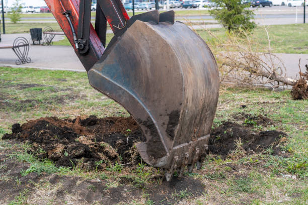 istock Excavator work. The iron ladle digs into the ground. Digging a hole. 1342724790