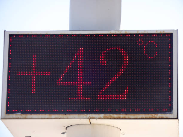 istock The light board shows the air temperature 42 degrees Celsius 1342725350
