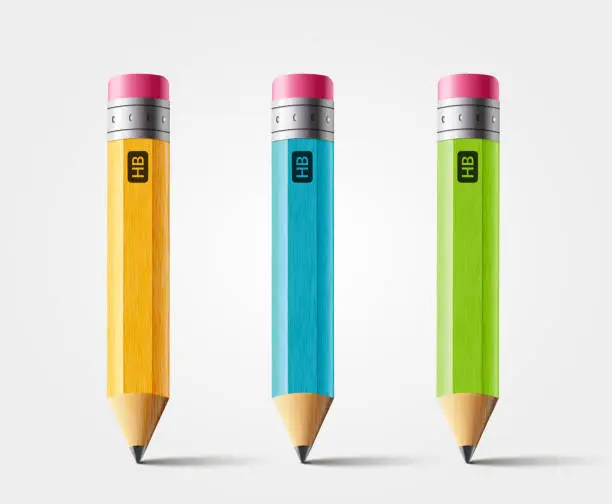Vector illustration of Vector short pencil, realistic pencil isolated cartoon with rubber eraser