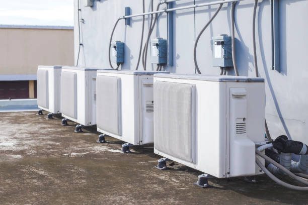 istock air condition outdoor unit compressor install outside the building. 1342729806