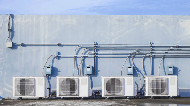 istock air condition outdoor unit compressor install outside the building. 1342729821