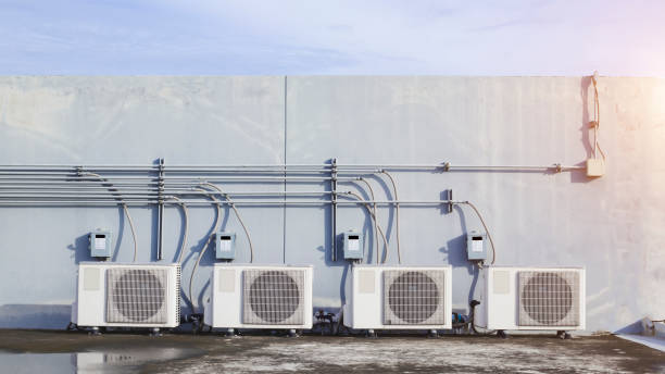 istock air condition outdoor unit compressor install outside the building. 1342730100