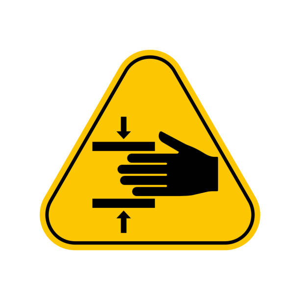 symbol der zerkleinerungsgefahr. hand crush force from above symbol sign , gelbes dreiecks-warnsymbol, isoliert auf weißem hintergrund, vektorsymbol - zerdrückt stock-grafiken, -clipart, -cartoons und -symbole
