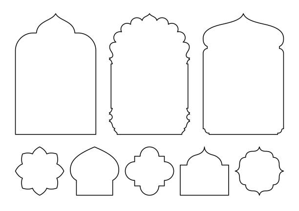 illustrations, cliparts, dessins animés et icônes de ensemble de fenêtres et d’arches de style oriental - india