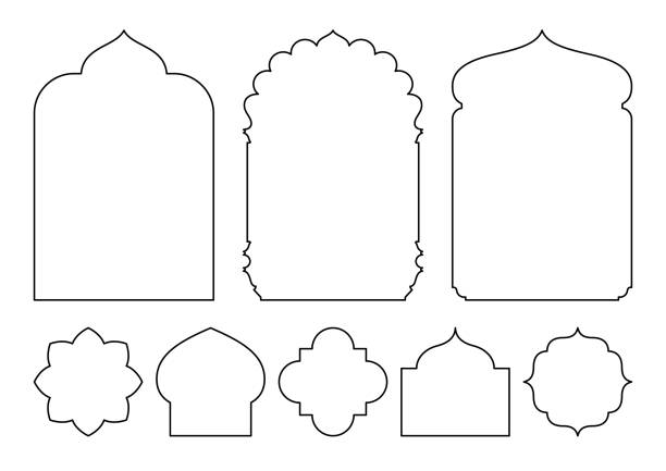 zestaw okien i łuków w stylu orientalnym - arch stock illustrations