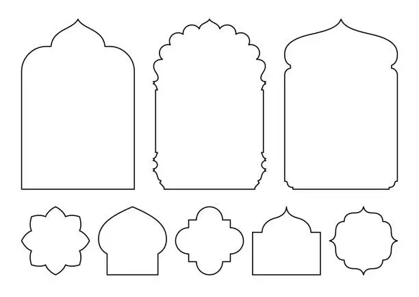 Vector illustration of Set of oriental style windows and arches