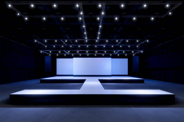 Empty stage Design for mockup and Corporate identity,Display.Platform elements in hall.Blank screen system for Graphic Resources.Scene event led night light staging,3D render. Empty stage Design for mockup and Corporate identity,Display.Platform elements in hall.Blank screen system for Graphic Resources.Scene event led night light staging,3D render. catwalk stage stock pictures, royalty-free photos & images