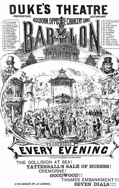 Advertising for Duke's theatre, Babylon Illustration from 19th century. theater industry illustrations stock illustrations