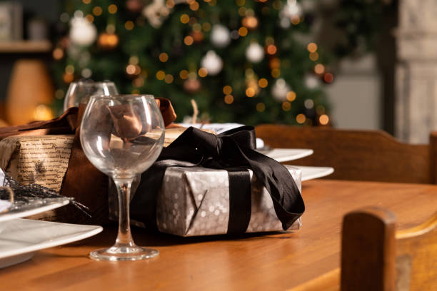 istock gifts on the served New Year's table 1342781836