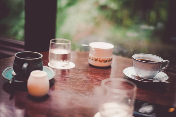 istock Coffee placed in the window of the table 1342788098