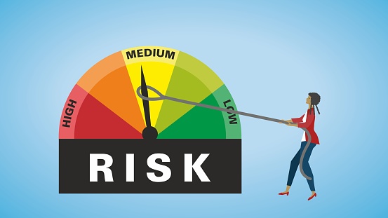 Speedometer, scale. Dont let the risk go to high. Finance and economy concept. EPS10.