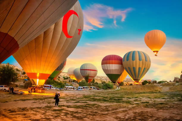 istock Hot air balloons at start 1342801157